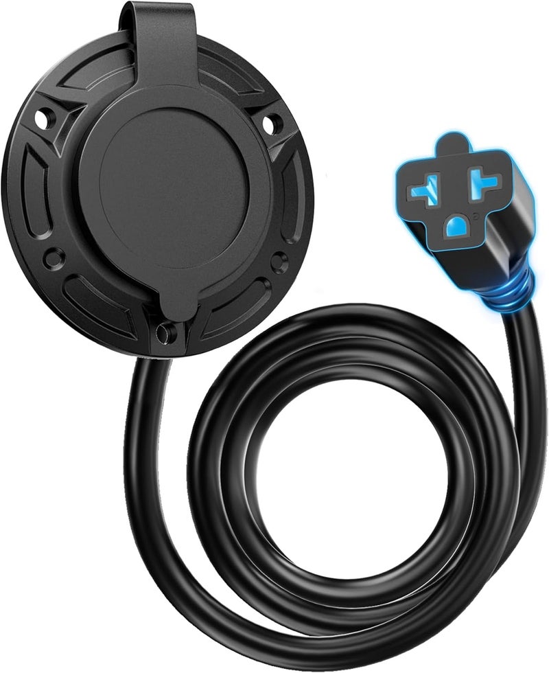 stio 20A 125V AC Port Plug,12AWG Heavy-Duty RV Shore Power Inlet Plug with 5-in-1 T-Blade Adapter & 6ft Extension Cord,Waterproof AC Power Inlet Socket Outlet Box Integrated Outdoor Electrical Receptacle - Image 1